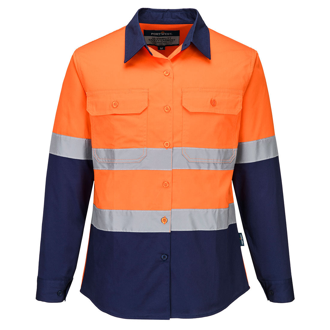 ML803 - Hi-Vis Women's Lightweight Contrast Shirt L/S in Orange/Navy
