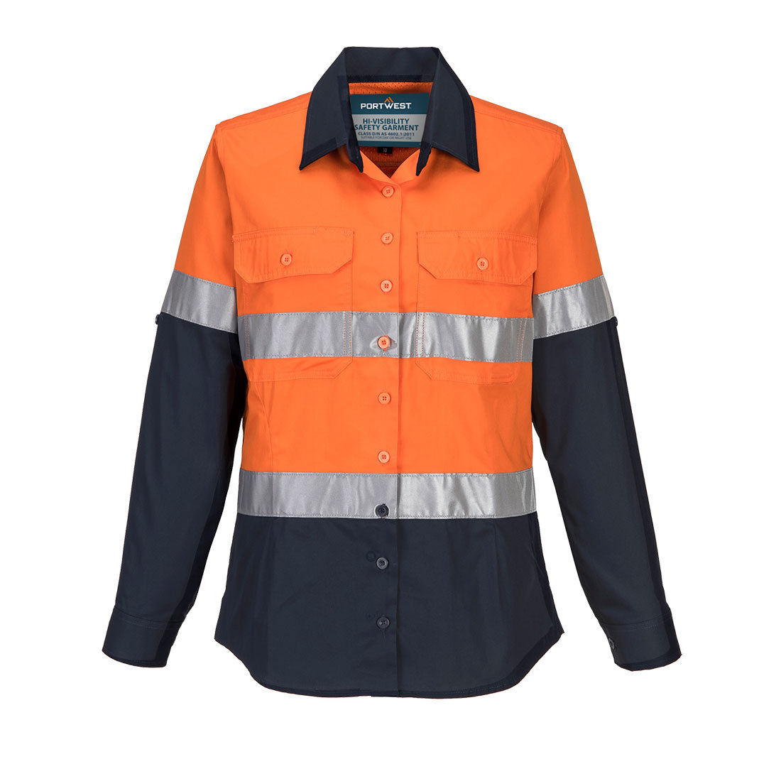 ML808 - Hi-Vis Women's Lightweight Contrast Shirt L/S in Orange/Navy