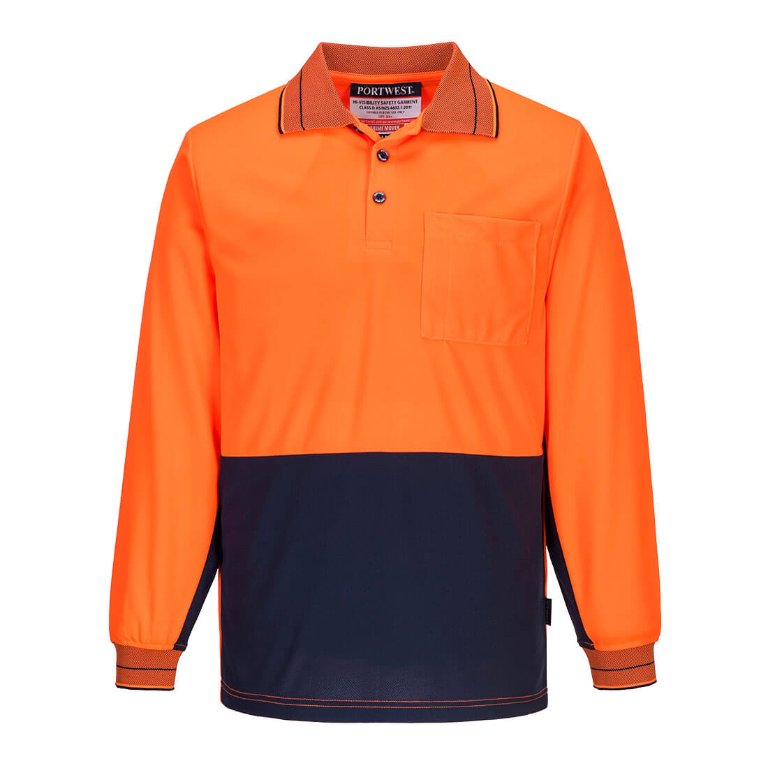 MP113 - Hi-Vis Contrast Class D Polo Shirt L/S in Orange/Navy