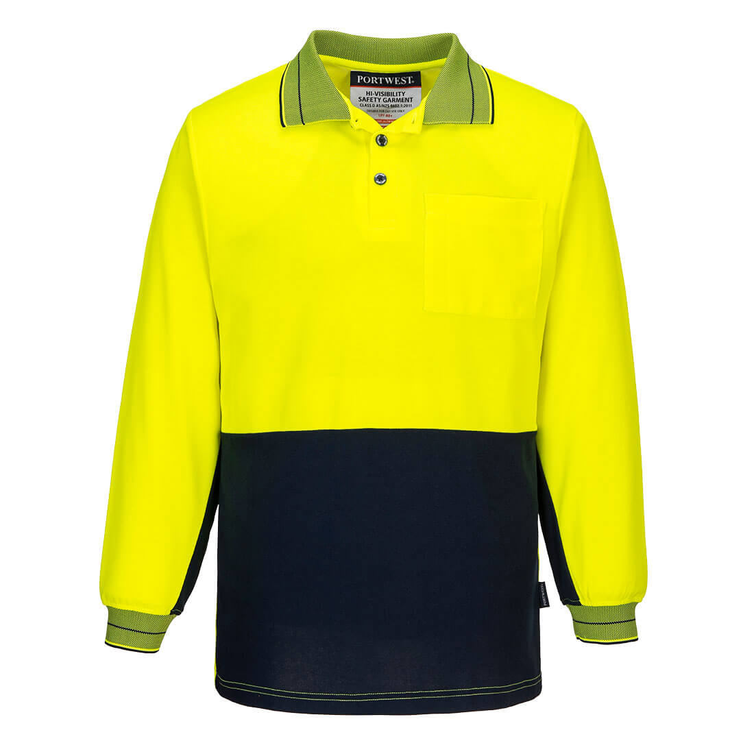 MP213 - Hi-Vis Cotton Comfort Contrast Class D Polo Shirt L/S in Yellow/Navy