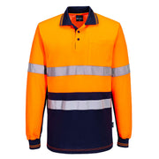 MP413 - Hi-Vis Class D/N Cotton Comfort  Contrast Polo Shirt L/S in Orange/Navy