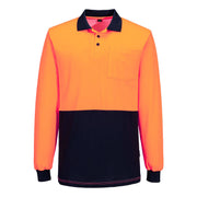 MP414 - Hi-Vis Cotton Comfort Contrast Class D Polo Shirt L/S in Orange/Navy