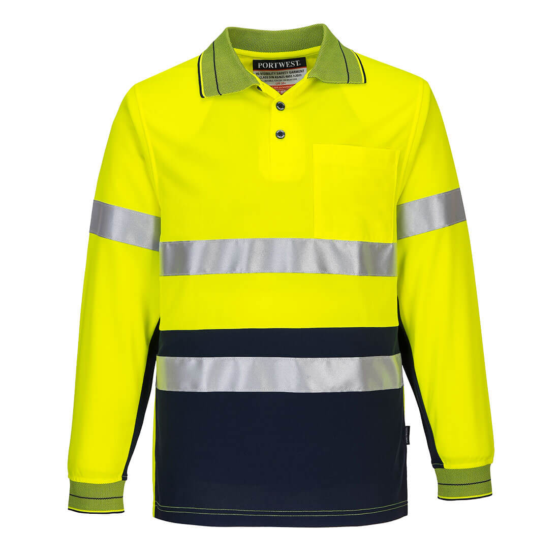 MP513 - Hi-Vis Contrast Polo Shirt L/S in Yellow/Navy