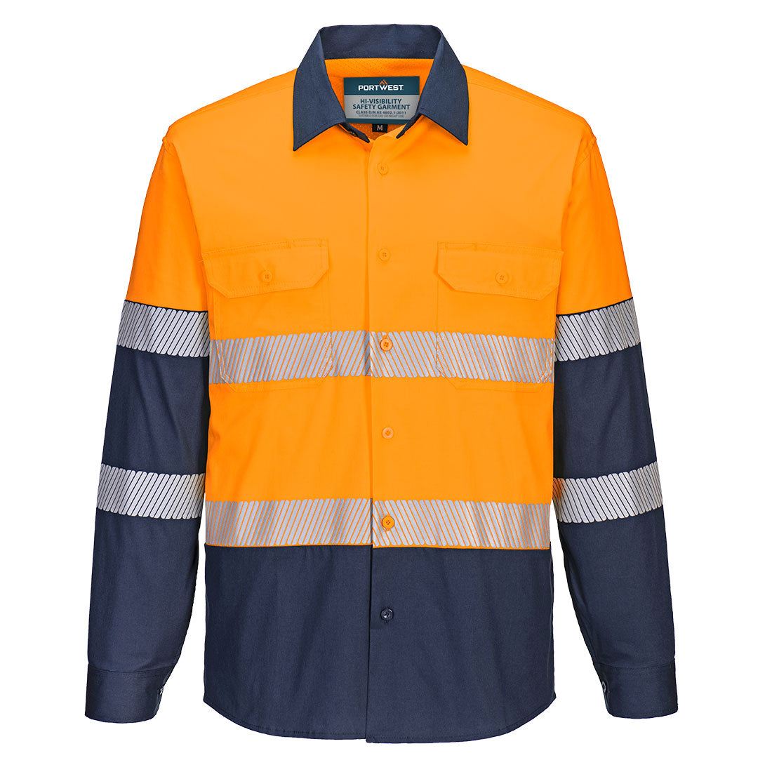 MS105 - Hi-Vis Stretch Contrast Shirt L/S in Orange/Navy