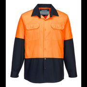MS801 - Canberra Hi-Vis Lightweight Contrast Class D Shirt L/S in Orange/Navy