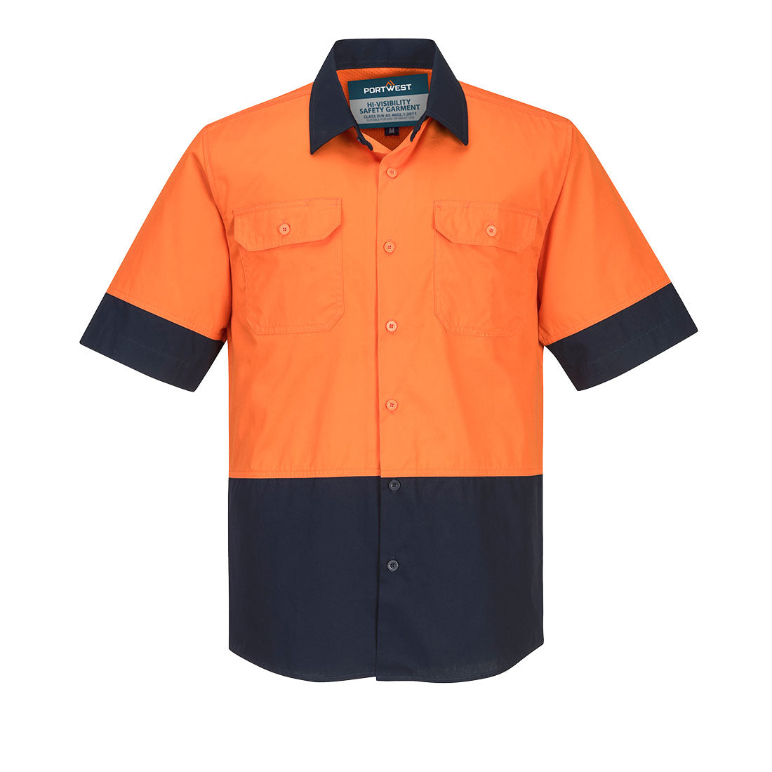 MS802 - Canberra Hi-Vis Lightweight Contrast Class D Shirt S/S in Orange/Navy