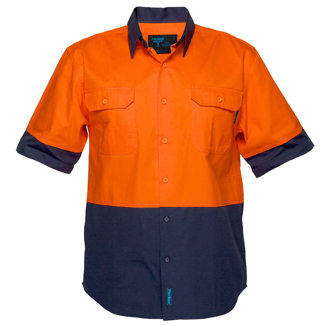 MS902 - Hi-Vis Two Tone Regular Weight Short Sleeve Shirt in Orange/Navy
