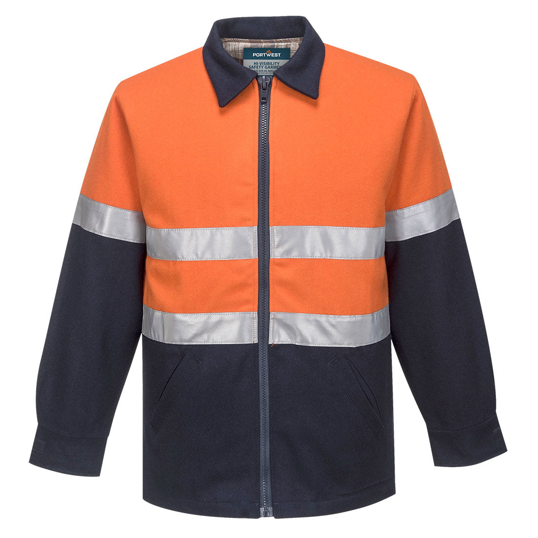 MW028 - Bluey Hi-Vis Wool Blend Contrast Work Jacket in Orange/Navy