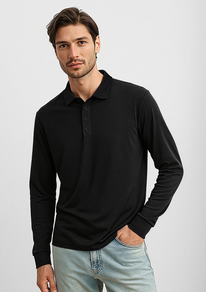 P206ML Mens Action Long Sleeve Polo - Black