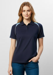 P225LS Womens Triton Short Sleeve Polo - Navy/Spring Blue/White