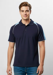 P225MS Mens Triton Short Sleeve Polo - Navy/Spring Blue/White