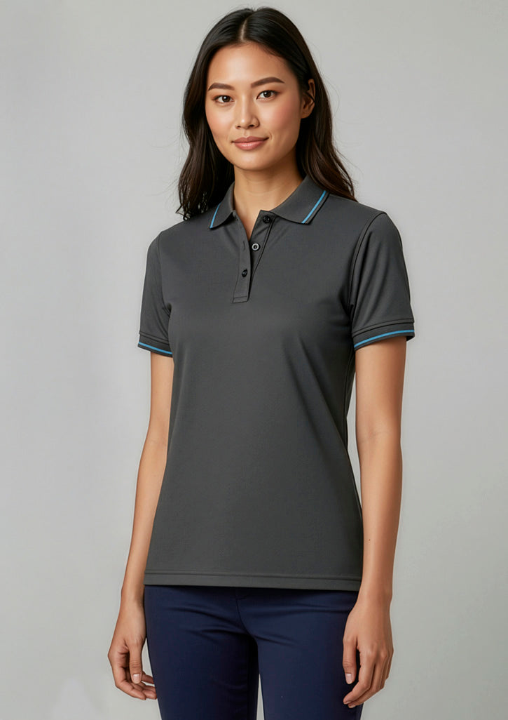 P226LS Womens Jet Short Sleeve Polo - Steel Grey/Cyan