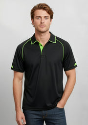 P29012 Mens Fusion Short Sleeve Polo - Black/Fluoro Yellow/Lime
