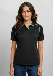 P29022 Womens Fusion Short Sleeve Polo - Black/Fluoro Yellow/Lime
