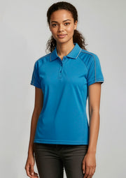 P303LS Womens Blade Short Sleeve Polo - Cyan/Silver Grey