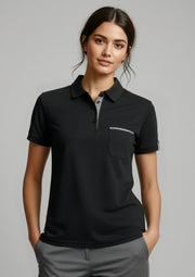 P305LS Womens Edge Short Sleeve Polo - Black/Check