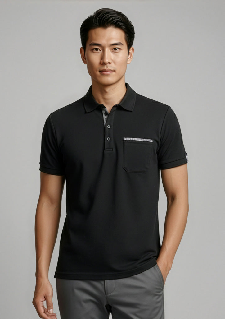P305MS Mens Edge Short Sleeve Polo - Black/Check