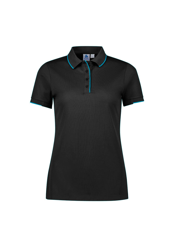 P313LS Womens Focus Short Sleeve Polo - Black/Cyan