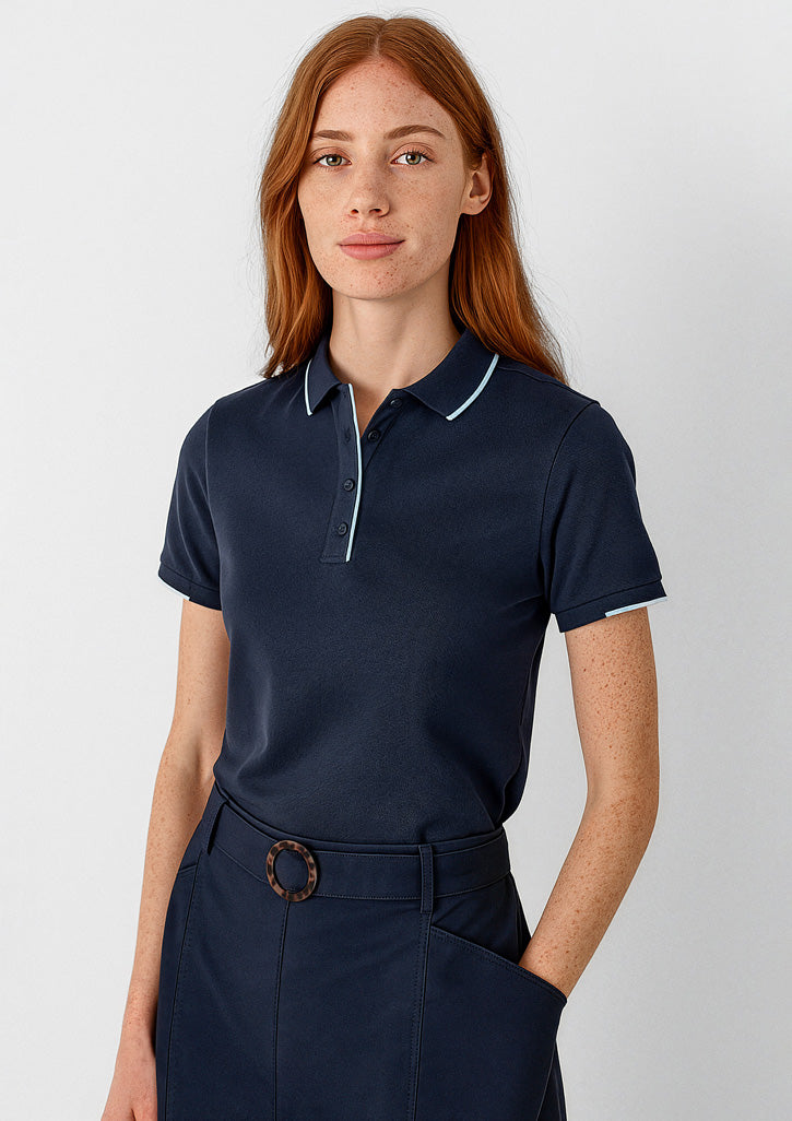 P313LS Womens Focus Short Sleeve Polo - Navy/Sky