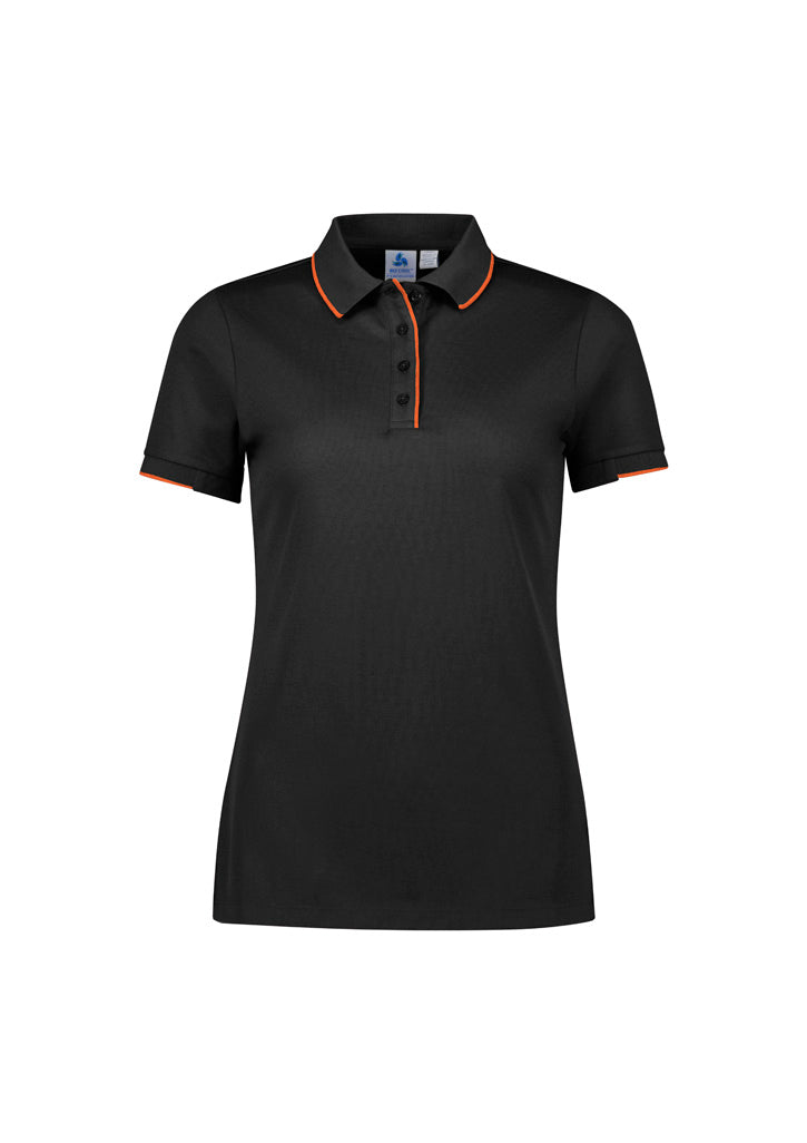 P313LS Womens Focus Short Sleeve Polo - Black/Orange