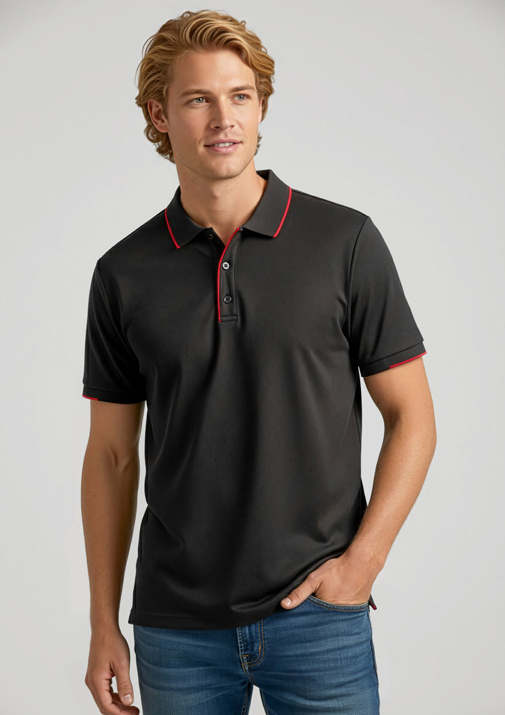 P313MS Mens Focus Short Sleeve Polo - Black/Red
