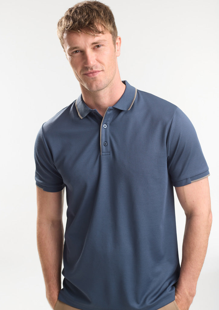 P313MS Mens Focus Short Sleeve Polo - Storm Blue/Taupe