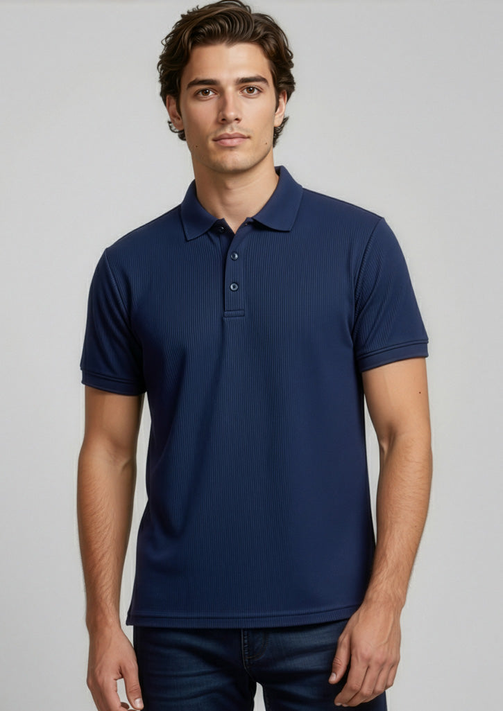 P3300 Mens Micro Waffle Short Sleeve Polo - Navy