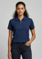 P3325 Womens Micro Waffle Short Sleeve Polo - Navy