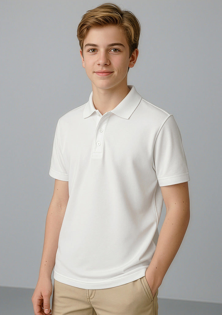 P400KS Kids Crew Short Sleeve Polo - White