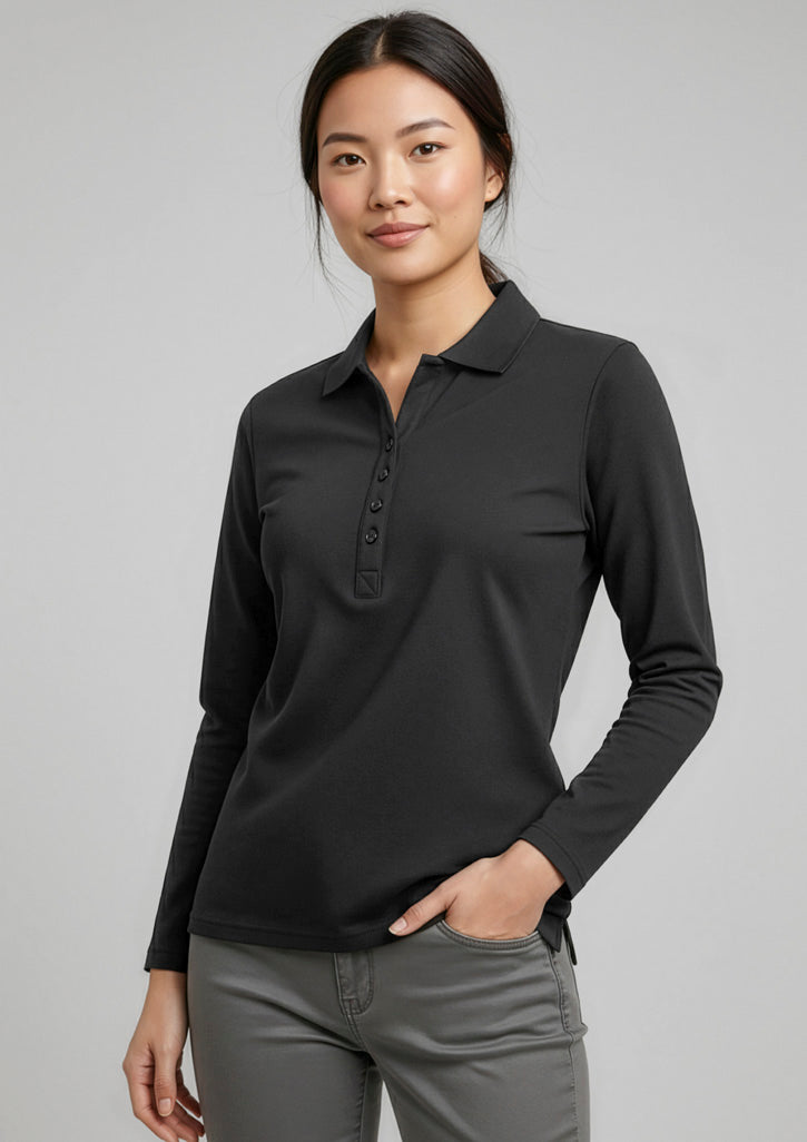 P400LL Womens Crew Long Sleeve Polo - Black