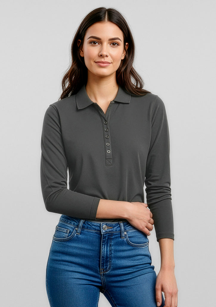 P400LL Womens Crew Long Sleeve Polo - Charcoal