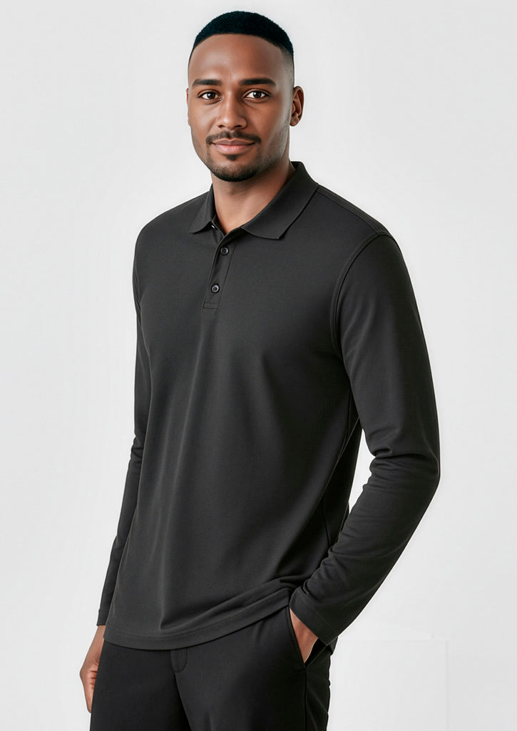 P400ML Mens Crew Long Sleeve Polo - Black