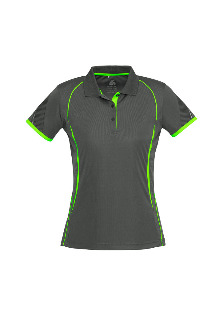 P405LS Womens Razor Short Sleeve Polo - Grey/Fluoro Lime