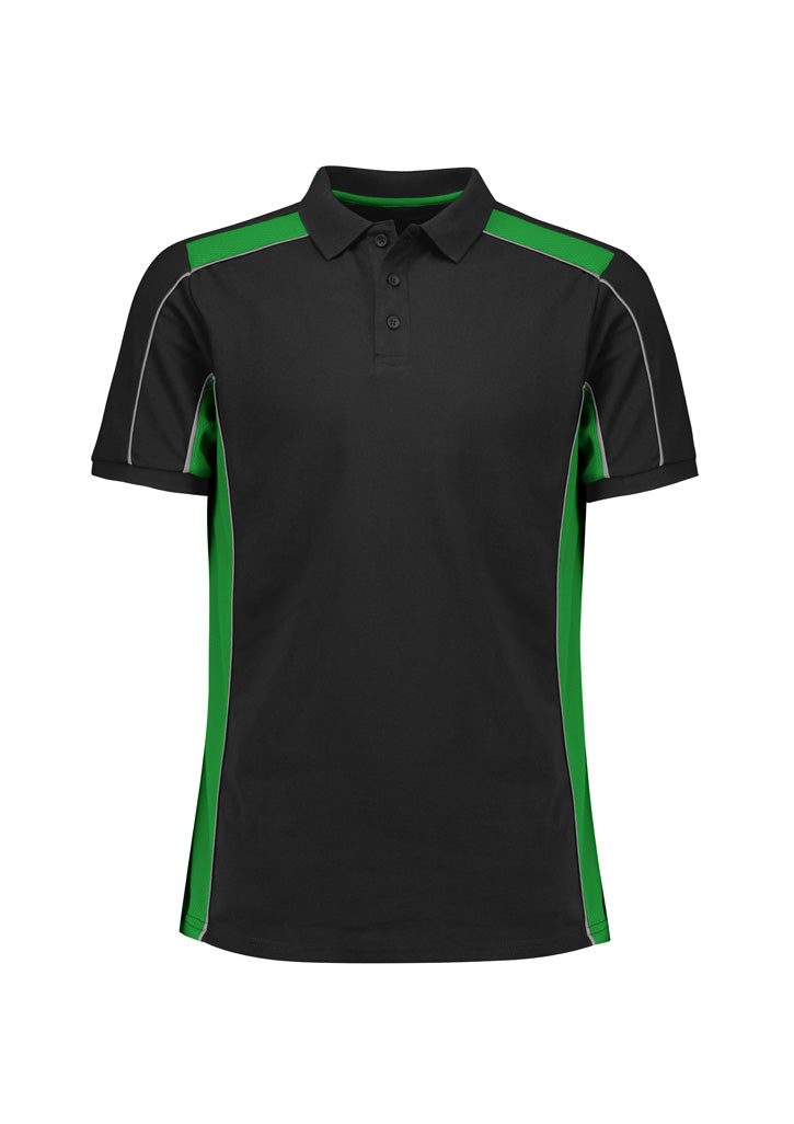 P413US Unisex Grid Short Sleeve Polo - Black/Green