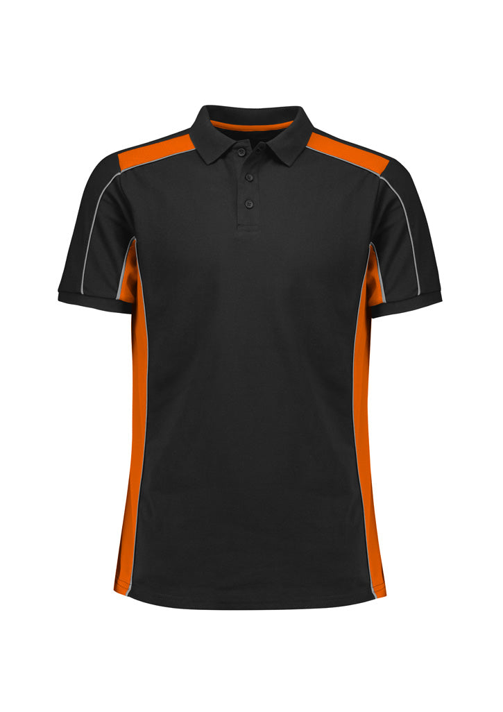 P413US Unisex Grid Short Sleeve Polo - Black/Orange