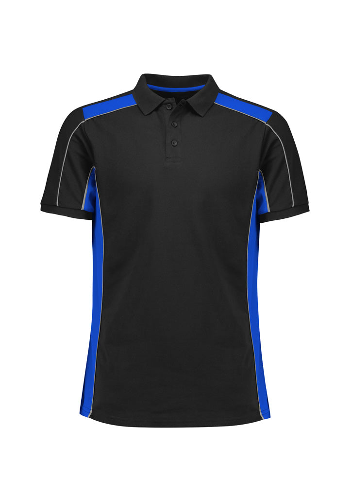 P413US Unisex Grid Short Sleeve Polo - Black/Royal