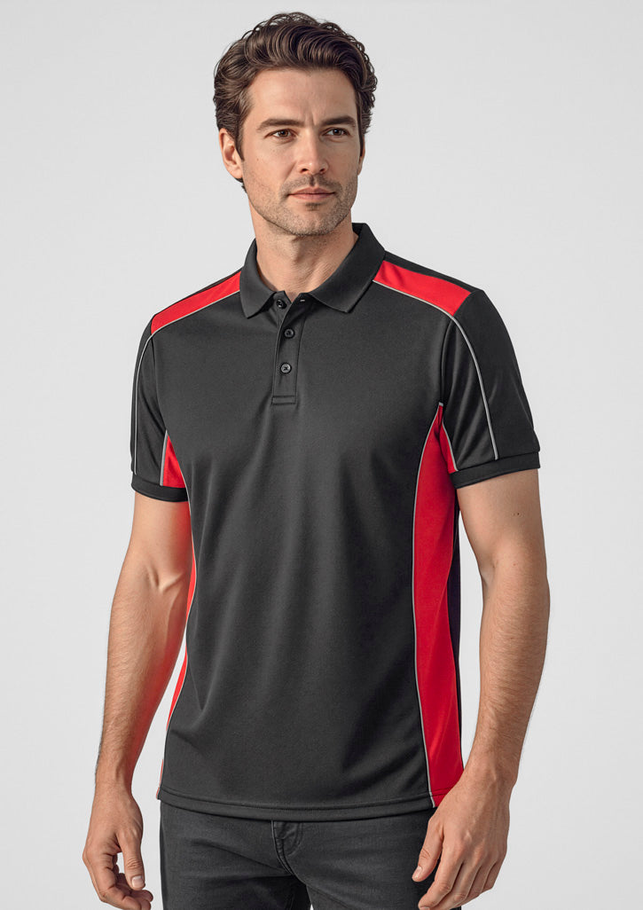 P413US Unisex Grid Short Sleeve Polo - Black/Red