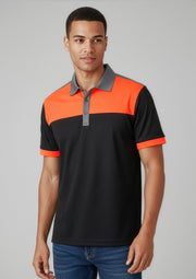 P500MS Mens Charger Short Sleeve Polo - Black/Fluoro Orange/Grey