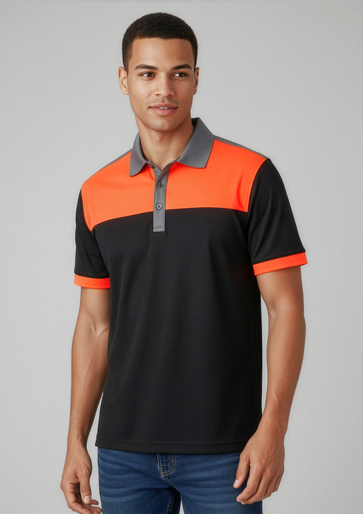 P500MS Mens Charger Short Sleeve Polo - Black/Fluoro Orange/Grey