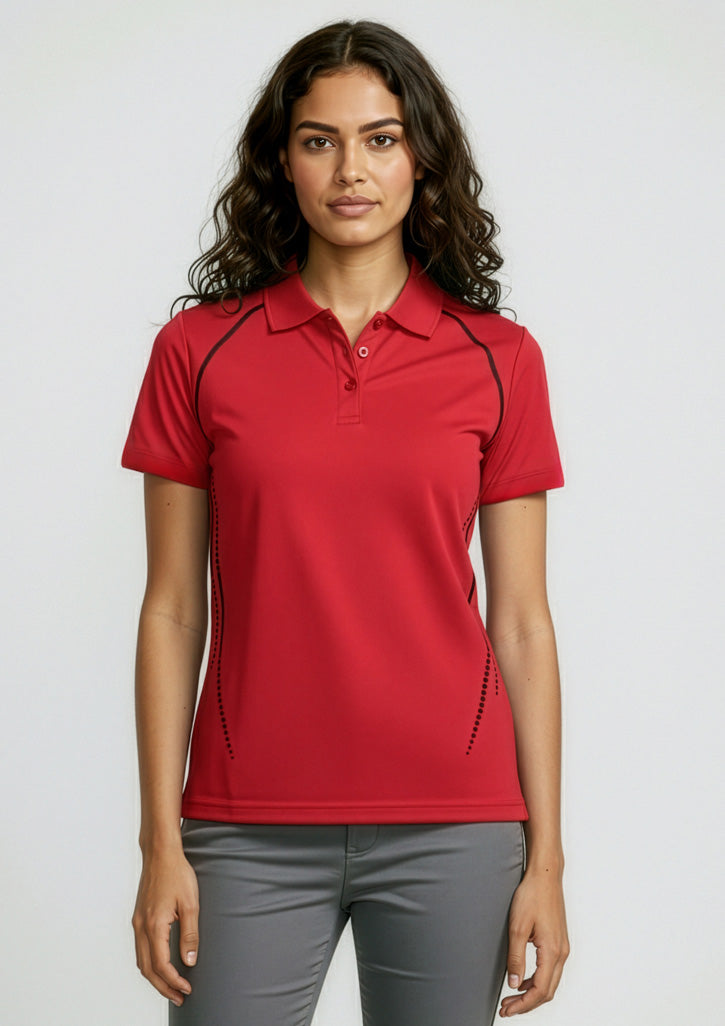 P604LS Womens Cyber Short Sleeve Polo - Red/Silver