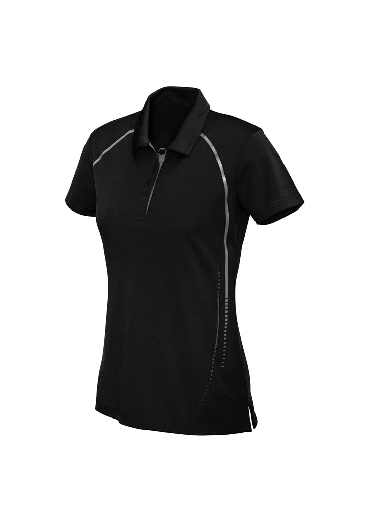 P604LS Womens Cyber Short Sleeve Polo - Black/Silver