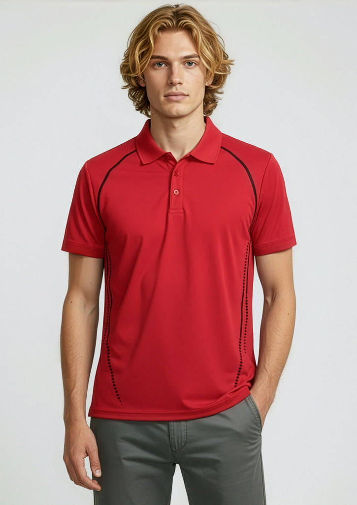 P604MS Mens Cyber Short Sleeve Polo - Red/Silver
