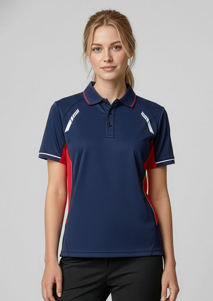 P700LS Womens Renegade Short Sleeve Polo - Navy/Red/Silver