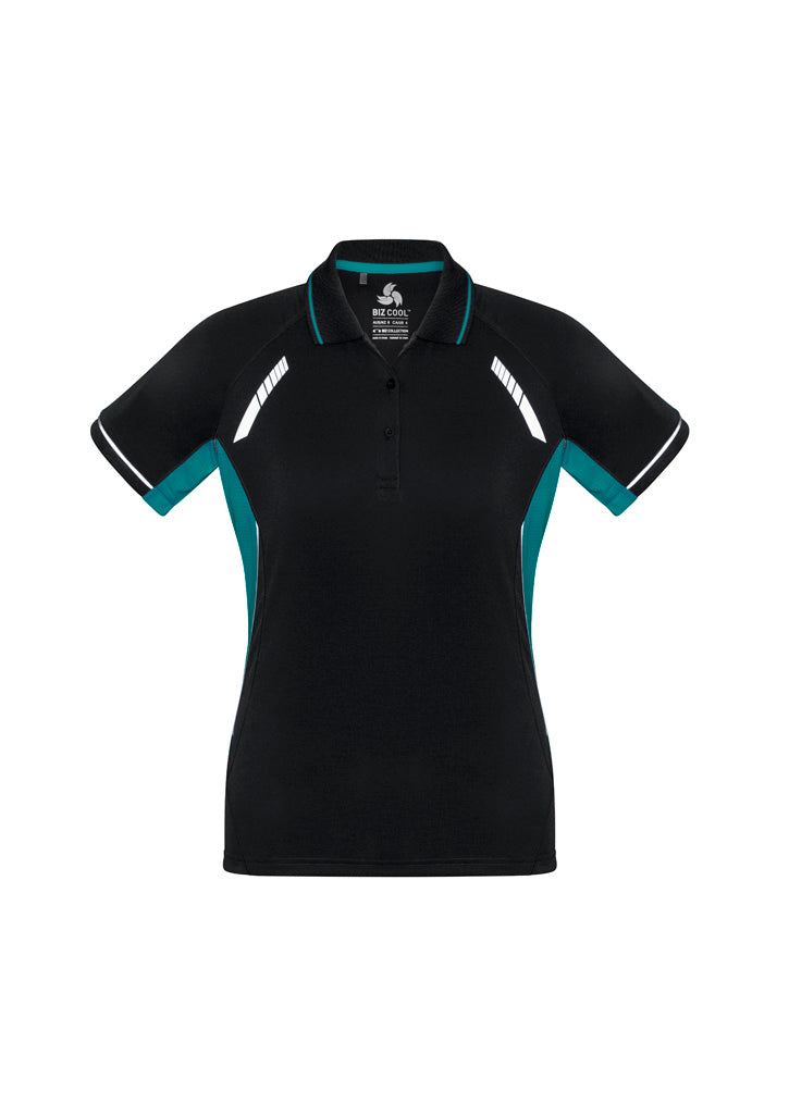 P700LS Womens Renegade Short Sleeve Polo - Black/Teal/Silver