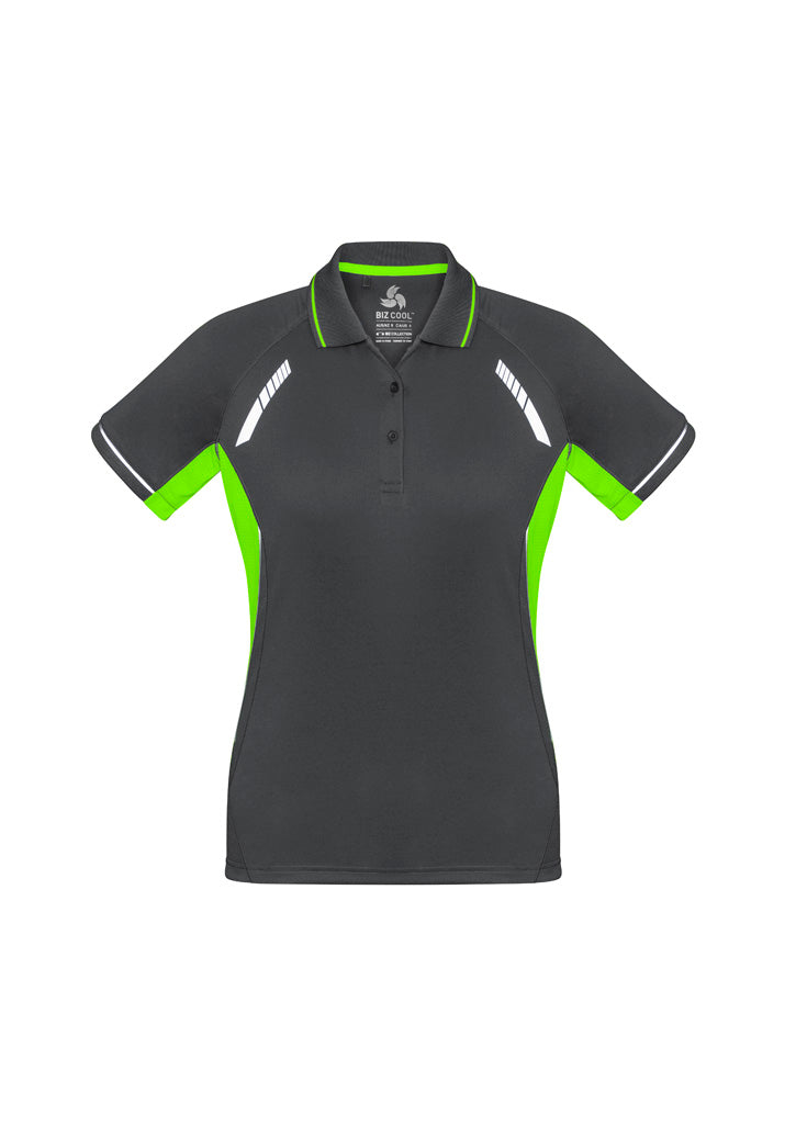 P700LS Womens Renegade Short Sleeve Polo - Grey/Fluoro Lime/Silver