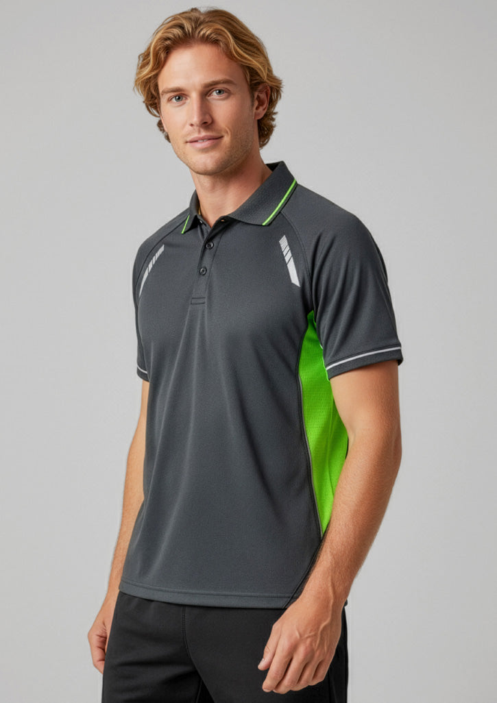 P700MS Mens Renegade Short Sleeve Polo - Grey/Fluoro Lime/Silver