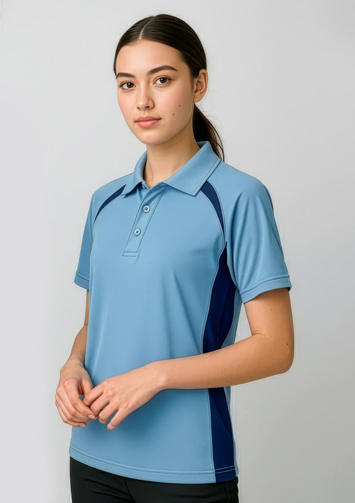 P7700B Kids Splice Short Sleeve Polo - Spring Blue/Navy