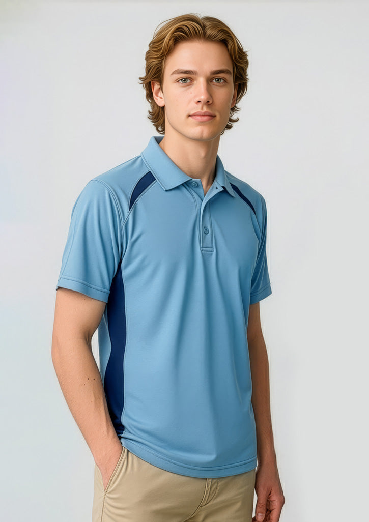 P7700 Mens Splice Short Sleeve Polo - Spring Blue/Navy