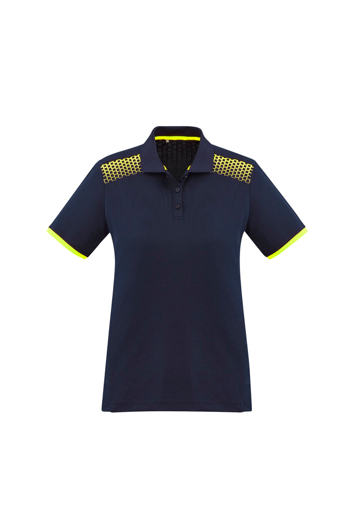 P900LS Womens Galaxy Short Sleeve Polo - Navy/Fluoro Yellow