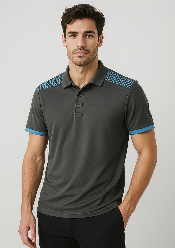 P900MS Mens Galaxy Short Sleeve Polo - Grey/Cyan